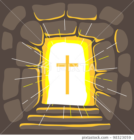 Christian illustration of burial cave. Happy Easter image. Christian illustration of burial cave. Happy Easter image. 98323059