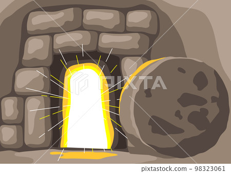 Christian illustration of burial cave. Happy Easter image. 98323061
