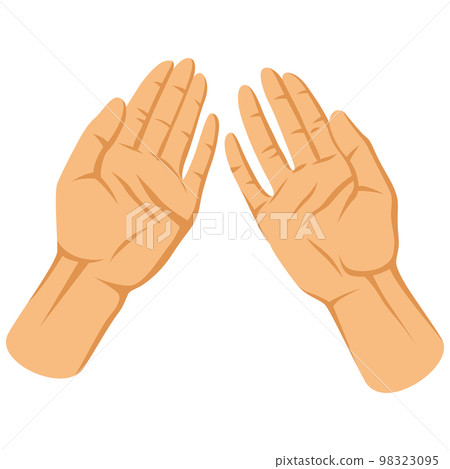 Illustration of human palms. Gesture of asking or giving. 98323095