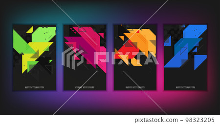Abstract geometric composition forms modern background with decorative triangles and patterns backdrop vector illustration set Abstract geometric composition forms modern background with decorative triangles and patterns backdrop vector illustration set 98323205