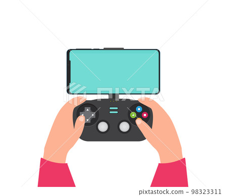 Modern smartphone connected with gamepad, isolated on white background. Flat vector. 98323311