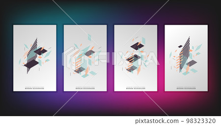 Abstract geometric composition forms modern background with decorative triangles and patterns backdrop vector illustration set Abstract geometric composition forms modern background with decorative triangles and patterns backdrop vector illustration set 98323320