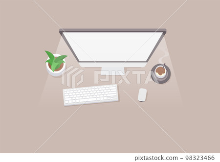 Desktop personal computer isolated on background. Top view. Desktop personal computer isolated on background. Top view. 98323466