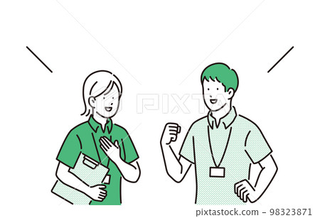 Nursing care image: Male and female care workers doing a guts pose with a smile 98323871