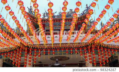 Lunar New Year red lantern decoration Chinese Buddhist temple (Kuala Lumpur, Malaysia) 98324287