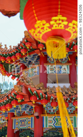 Lunar New Year red lantern decoration Chinese Buddhist temple (Kuala Lumpur, Malaysia) 98324306