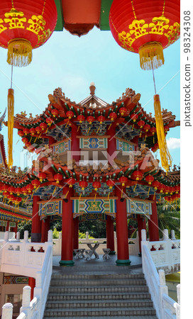 Lunar New Year red lantern decoration Chinese Buddhist temple (Kuala Lumpur, Malaysia) 98324308