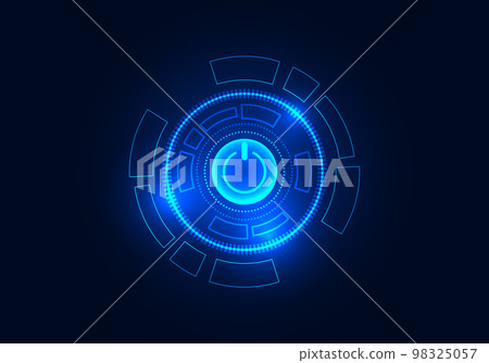 Background power button technology, the light emits from the button itself. There is a blue technology wheel surrounding it. the dark blue background adds more interest Background power button technology, the light emits from the button itself. There is a blue technology wheel surrounding it. the dark blue background adds more interest 98325057