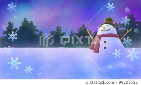 Watercolor winter night sky snowman frame 98325558