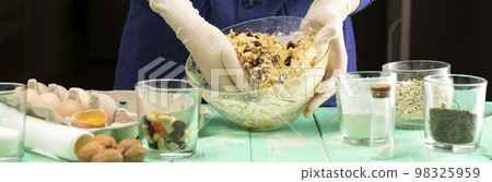 Cooking oatmeal cookies with nuts and candied fruit sweet nutritious dessert Cooking oatmeal cookies with nuts and candied fruit sweet nutritious dessert 98325959