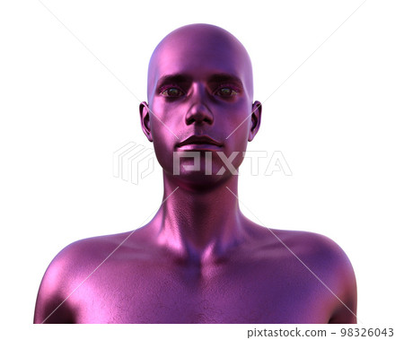 3D model. Male torso of purple chameleon color on a white background. 3D model. Male torso of purple chameleon color on a white background. 98326043