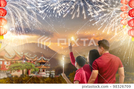 Chinese New Year lanterns and firework Chinese New Year lanterns and firework 98326709