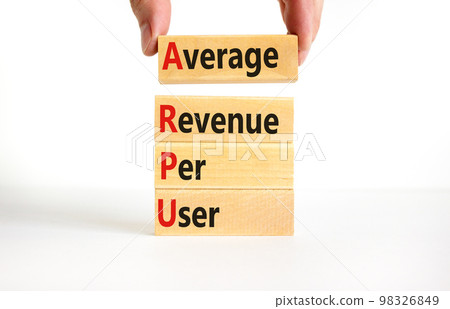 ARPU average revenue per user symbol. Concept words ARPU average revenue per user on wooden block on beautiful white background. Business ARPU average revenue per user concept. Copy space. 98326849