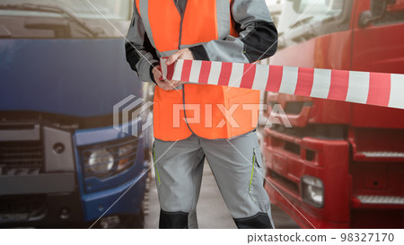Different semi trucks on the truck stop parking 98327170