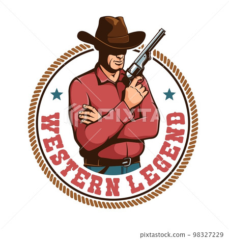 Cowboy with pistol - Western retro badge 98327229
