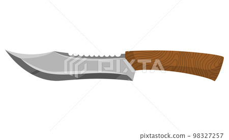 Military hunting knife. Combat weapon blade, vector model type. Trapper sword or hunter knife blade. Protection concept. Warrior blade or jackknife on white background 98327257