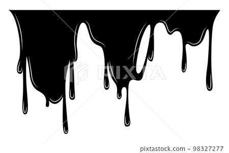 Paint dripping liquid. Flowing oil stain. Set of black drips. Abstract flow stencil, current ink streak or fluid smudge. Vector illustration on white background Paint dripping liquid. Flowing oil stain. Set of black drips. Abstract flow stencil, current ink streak or fluid smudge. Vector illustration on white background 98327277