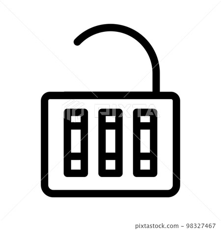 Combination lock open line icon isolated on white background. Black flat thin icon on modern outline style. Linear symbol and editable stroke. Simple and pixel perfect stroke vector illustration. 98327467