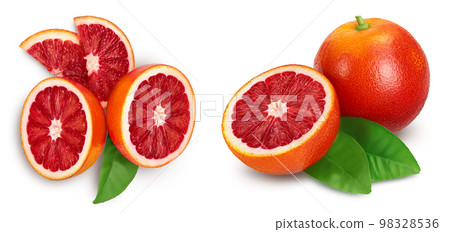 Blood red oranges slices isolated on white background. Top view with copy space for your text. Flat lay 98328536