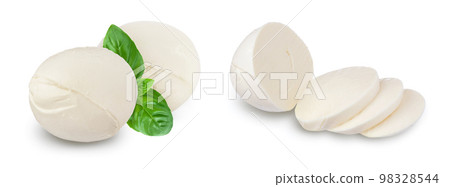 Mozzarella cheese with basil leaf isolated on white background with full depth of field 98328544