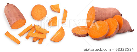 Sweet potato isolated on white background closeup. Top view. Flat lay. 98328554