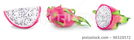 half of Ripe Dragon fruit, Pitaya or Pitahaya isolated on white background, fruit healthy concept 98328572