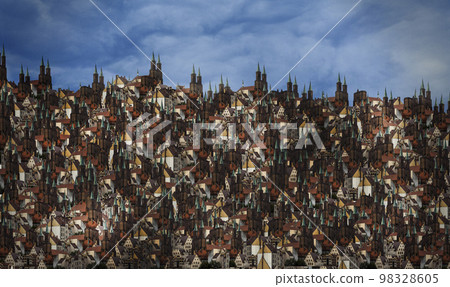 Collage with towers of an old building and a blue sky 98328605