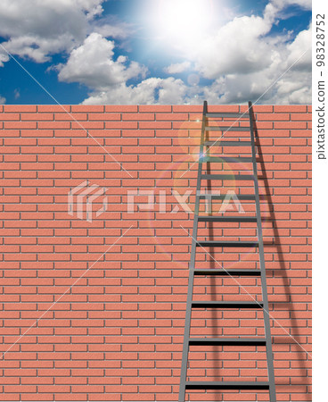 Ladder leans on brick wall 98328752