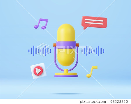 3d Podcast microphone on stand, audio equipment 3d Podcast microphone on stand, audio equipment 98328830