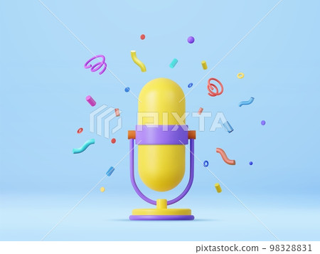 3d Podcast microphone on stand, audio equipment 3d Podcast microphone on stand, audio equipment 98328831