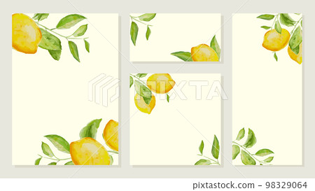 Wedding invitation card with watercolor lemon brunches. Template for greeting, birthday cards, posters with text place. 98329064