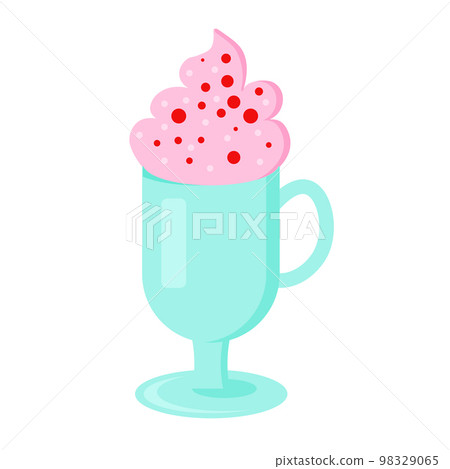 Coffe Valentines Day. Pink latte in blue cup 98329065