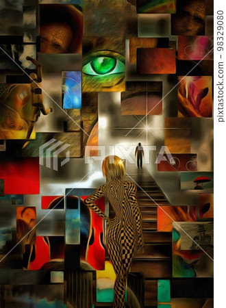 Woman in chessboard pattern 98329080