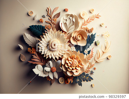 Paper color flowers on light background, AI Generated 98329397