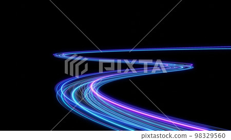 3d Neon light effect glowing trails. Colorful Light motion speed background. Motion blur long time effect. Technology 5g design concept. Laser beam sparkling on dark scene. Fast moving to futuristic. 98329560