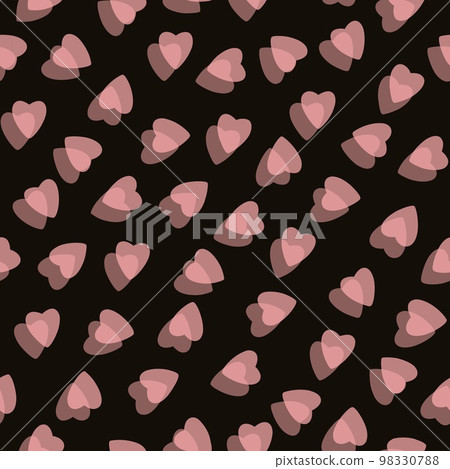 Simple pink hearts seamless pattern chaotic on black background 98330788