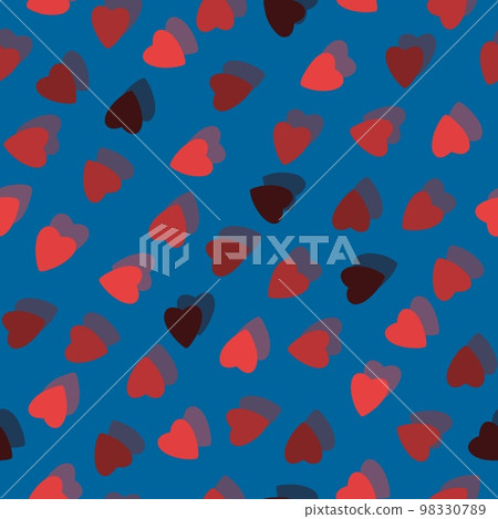 Simple colorful hearts seamless pattern chaotic on blue background 98330789