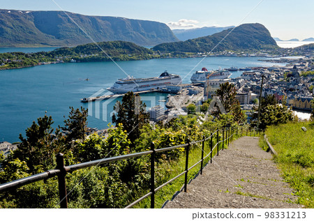 View of Alesund Port with cruise ships - Norway View of Alesund Port with cruise ships - Norway 98331213