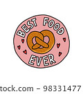 pretzel doodle sticker, best food ever, vector color line illustration 98331477
