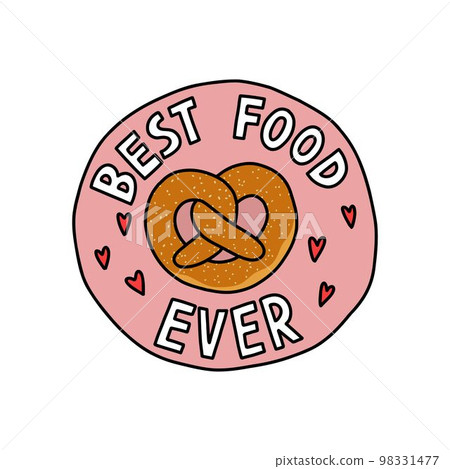 pretzel doodle sticker, best food ever, vector color line illustration 98331477