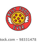 pizza doodle sticker, best food ever, vector color line illustration 98331478