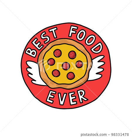 pizza doodle sticker, best food ever, vector color line illustration 98331478