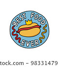 hot dog doodle sticker, best food ever, vector color line illustration 98331479