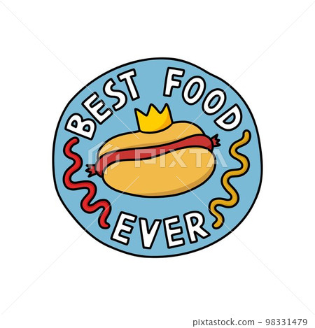 hot dog doodle sticker, best food ever, vector color line illustration 98331479