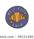 croissant doodle sticker, best food ever, vector color line illustration 98331480