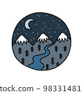 mountain outdoor doodle sticker, vector color line illustration 98331481