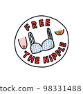 free the nipple doodle sticker, vector color line illustration 98331488