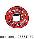 coffee doodle sticker, vector color line illustration 98331489