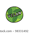 vegan sticker doodle icon, vector color line illustration 98331492