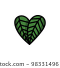 green leaves heart doodle icon, vector color line illustration 98331496